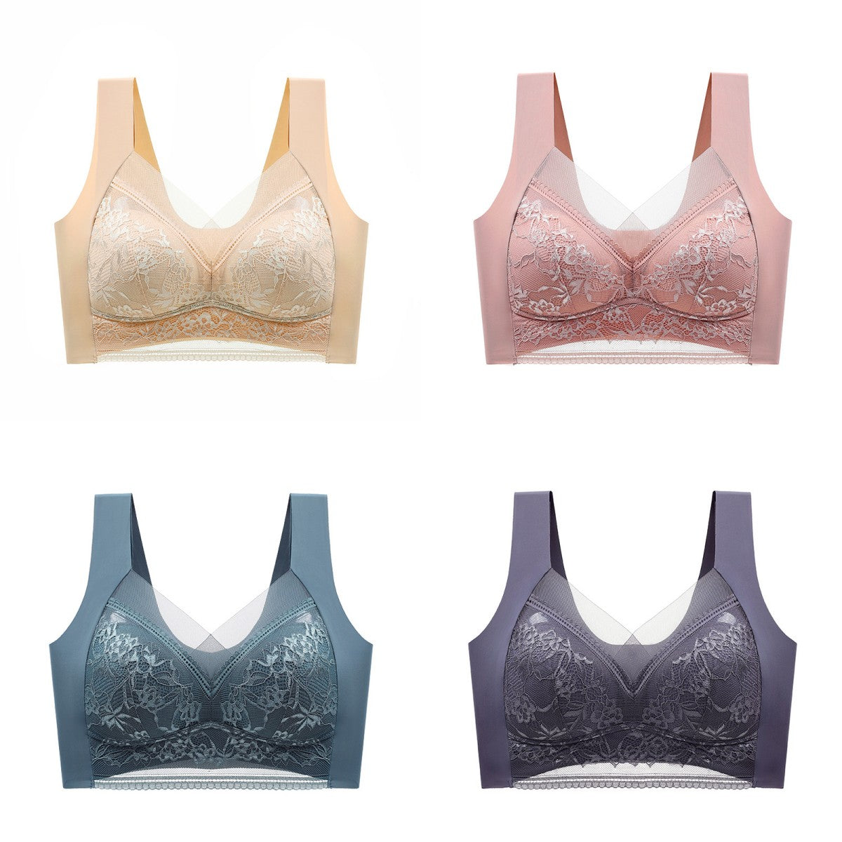 【30%OFF】🔥【4 darabos】👙【40-110 KG】Kényelmes varrat nélküli csipke melltartó