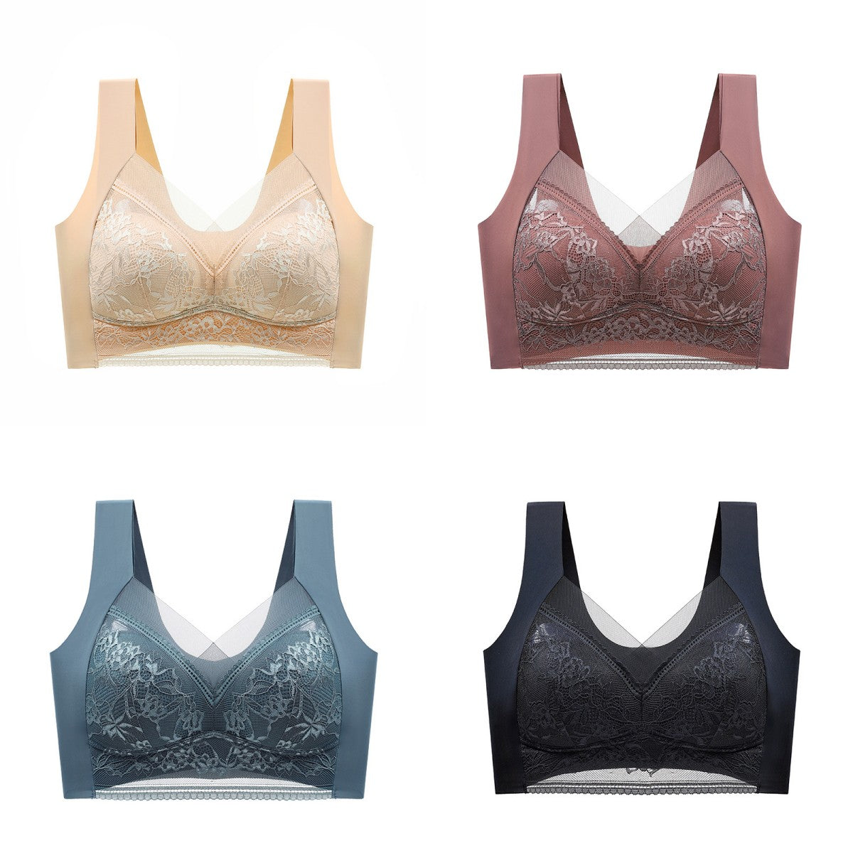 【30%OFF】🔥【4 darabos】👙【40-110 KG】Kényelmes varrat nélküli csipke melltartó