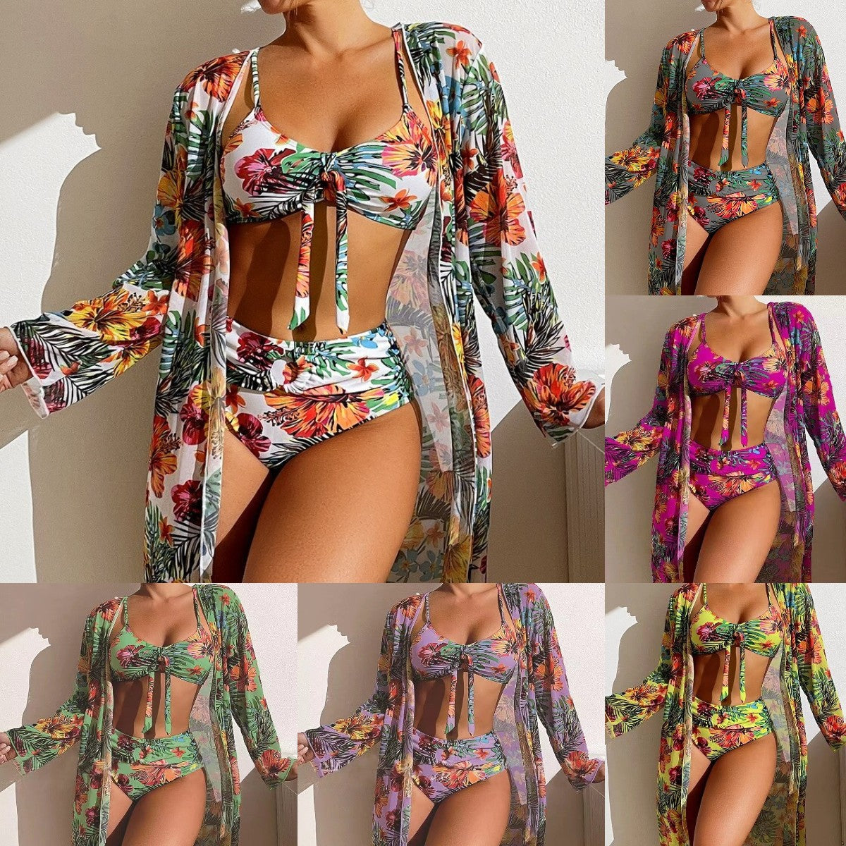 👙☀️【S-2XL】2025 Nou Set de costume de baie cu șal din trei piese