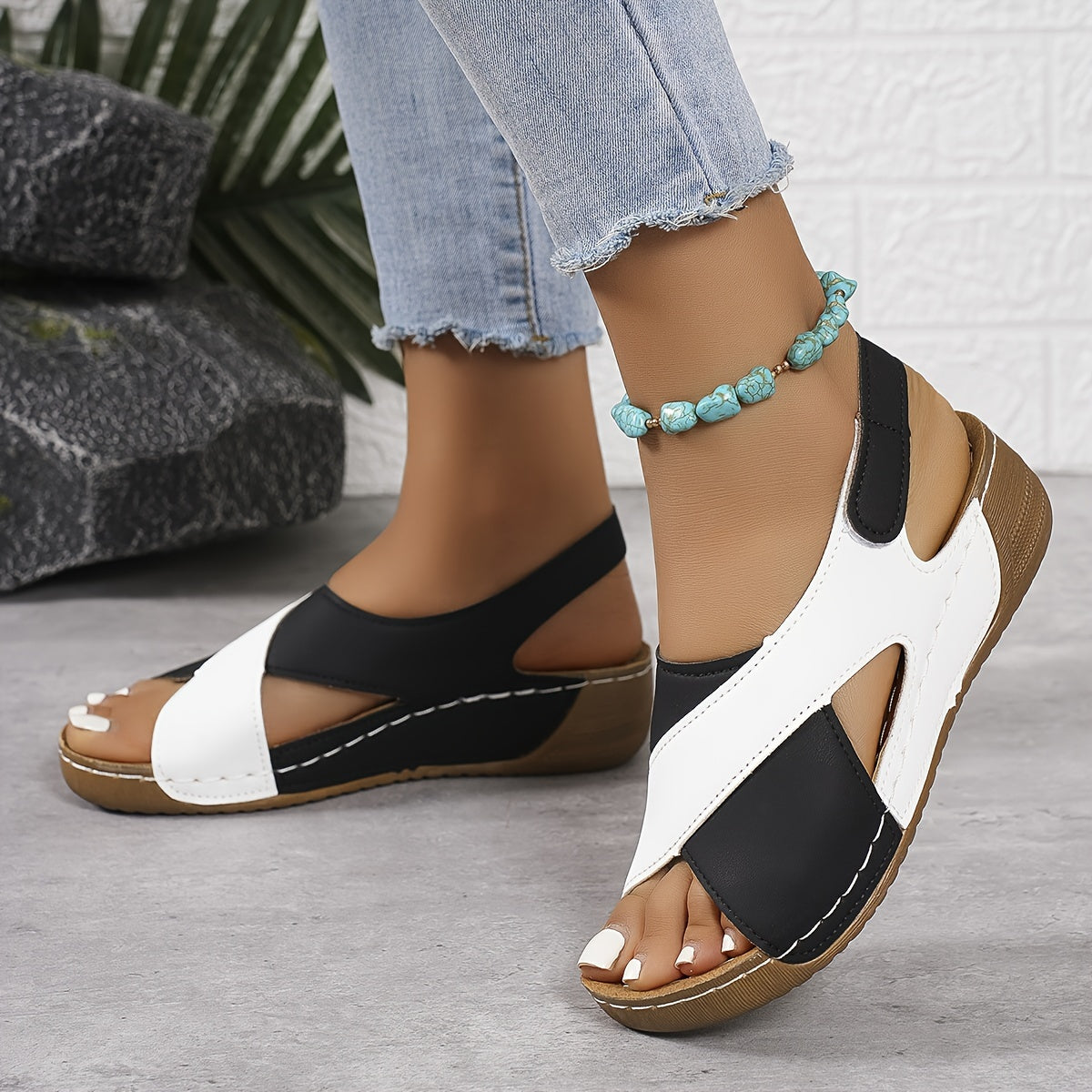 🏖️🏝️【36-43】Sandalias de cuña en contraste para mujer, zapatos de playa para vacaciones