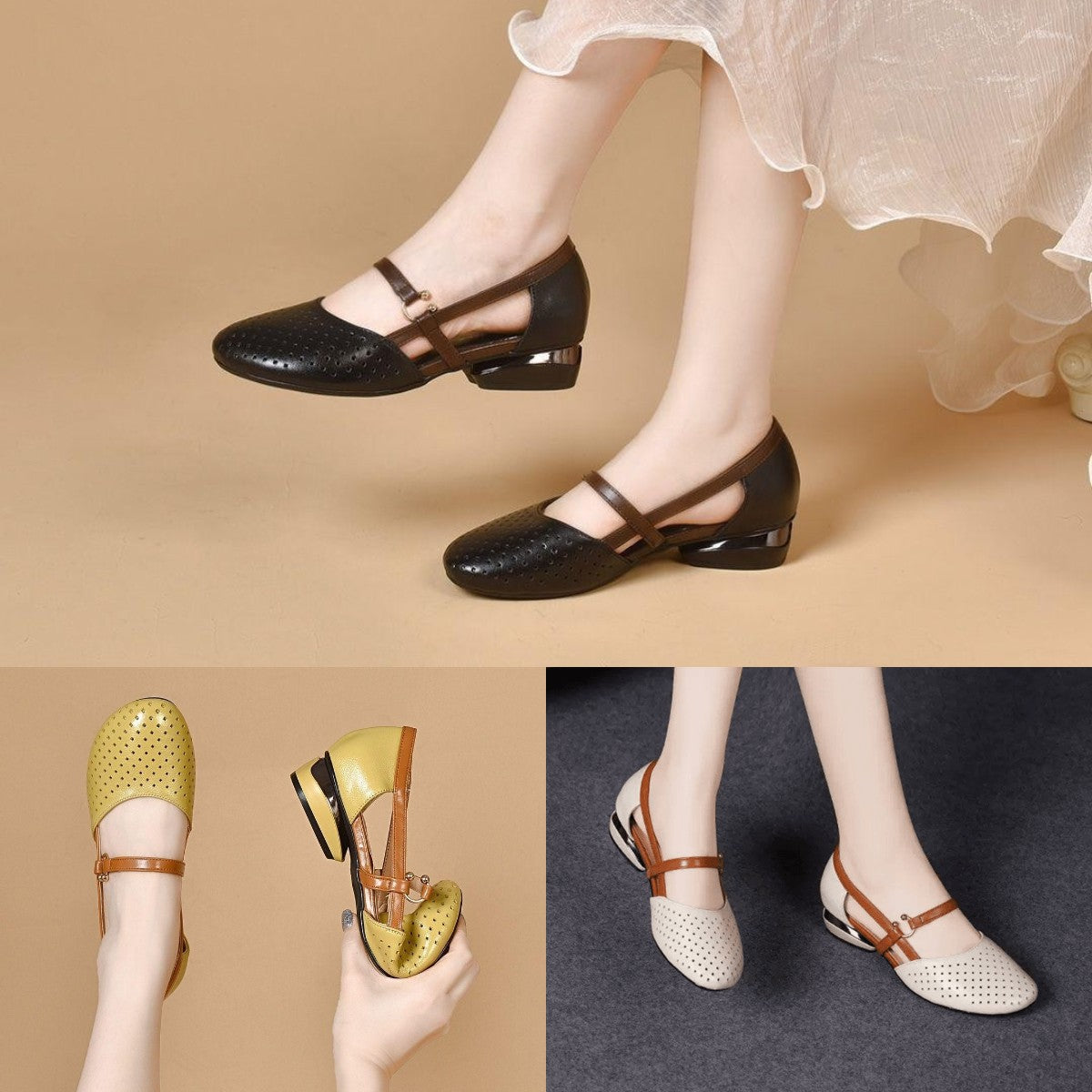 🌼【35-41】2025 noi sandale cu toc mic cu vârf rotund