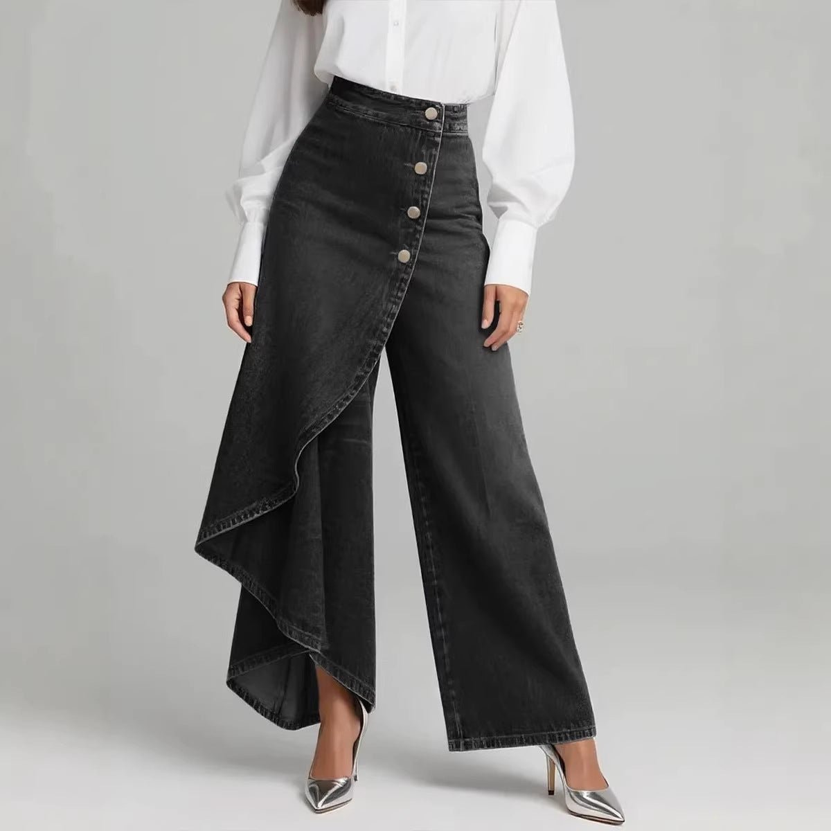 🥇【S-3XL】Dżinsy damskie z wysokim stanem i szerokimi nogawkami, luźny krój, o eleganckim wzornictwie.