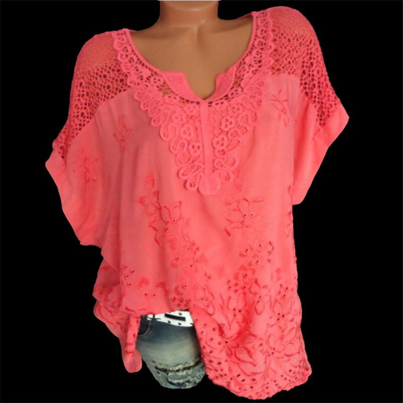 💝 2025 Top tricou cu mânecă scurtă din dantelă pentru femei, cu decolteu în V