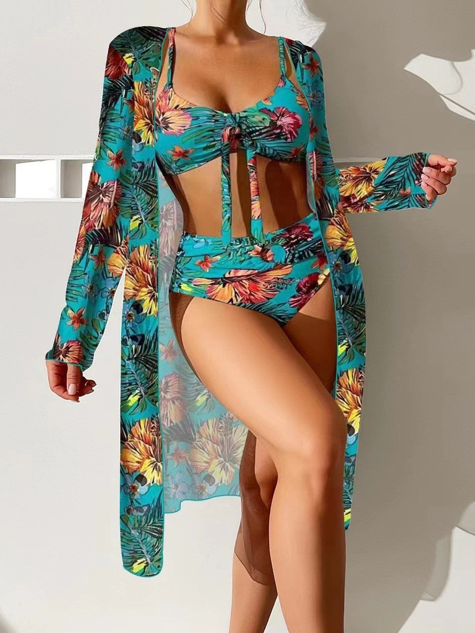 👙☀️【S-2XL】2025 Nou Set de costume de baie cu șal din trei piese