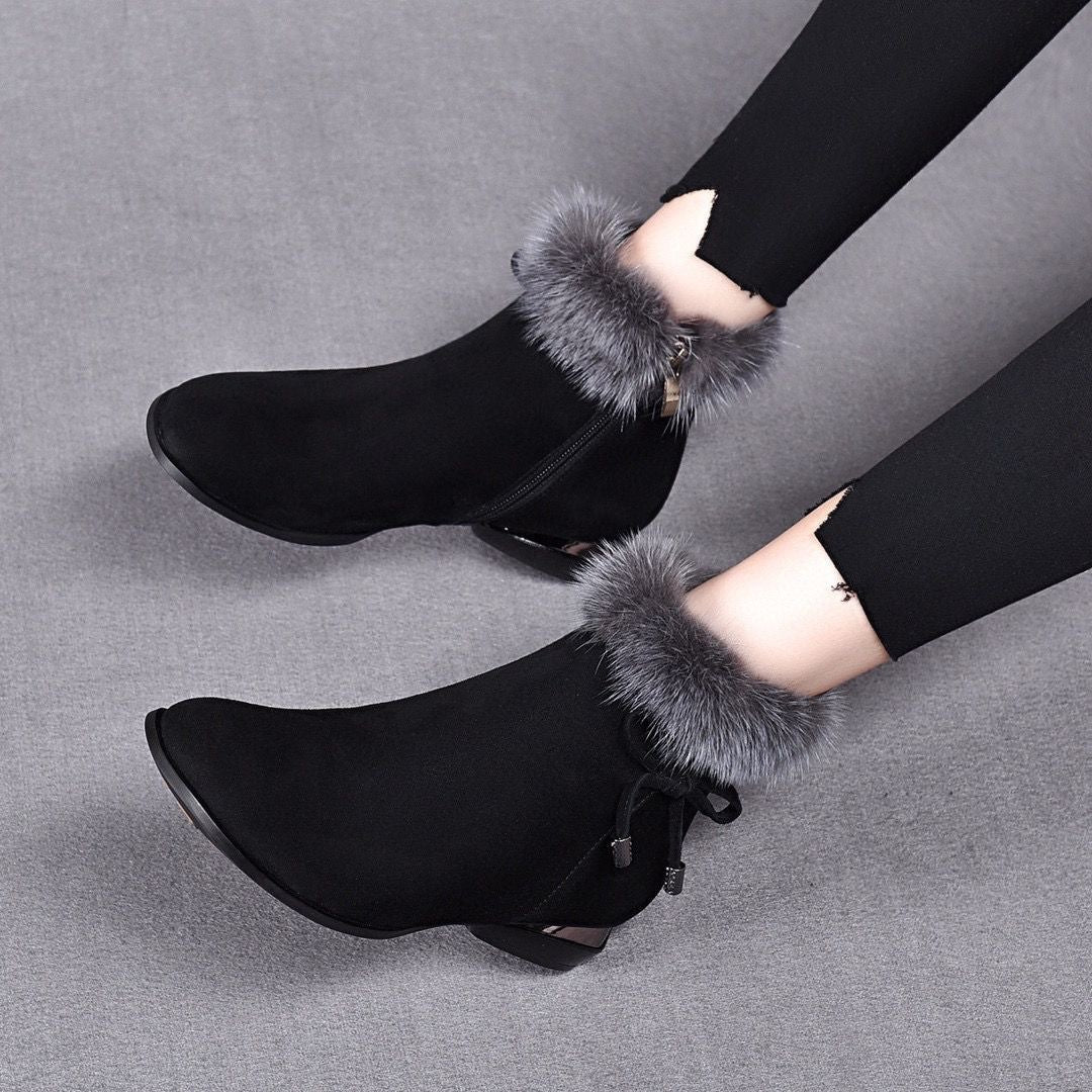 😍😍【35-41】 Mehki usnjeni škornji z okroglo konico in srednjo peto