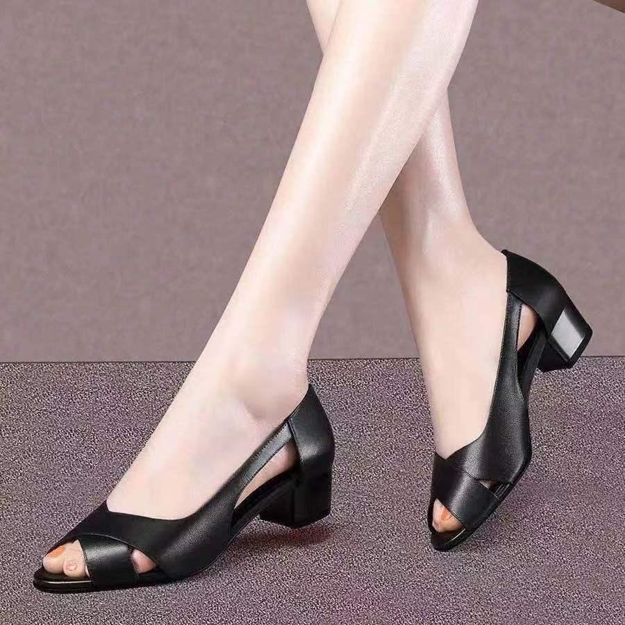 2025 noi sandale din piele antiderapante din piele toc gros talpă moale, la modă și elegant