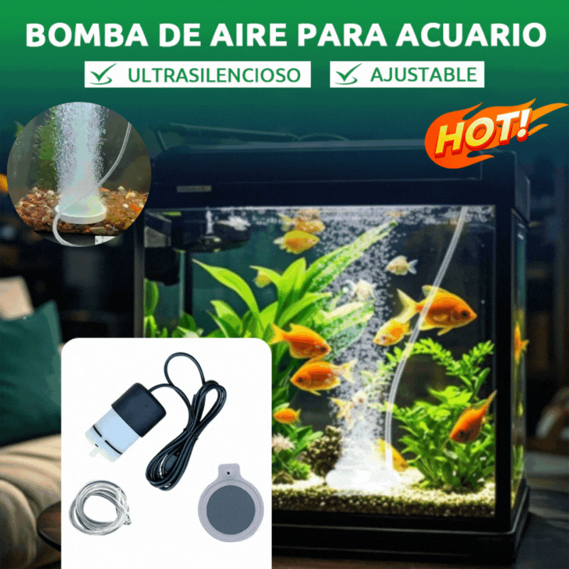 🐟Bomba de aire ultra silenciosa, aireador ajustable de gran volumen para acuarios domésticos.