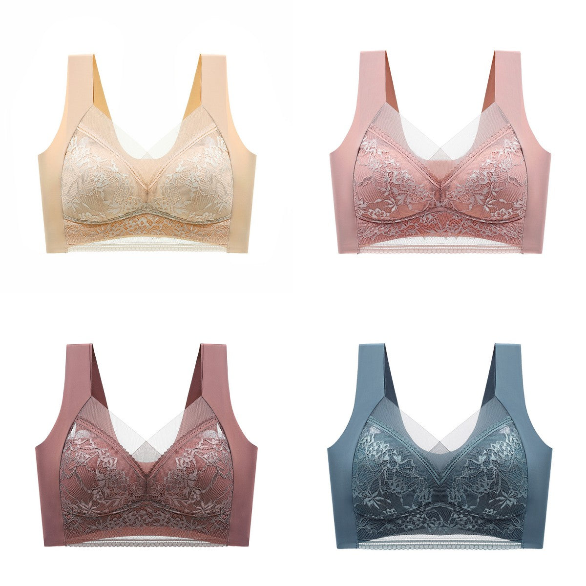 【30%OFF】🔥【4 darabos】👙【40-110 KG】Kényelmes varrat nélküli csipke melltartó