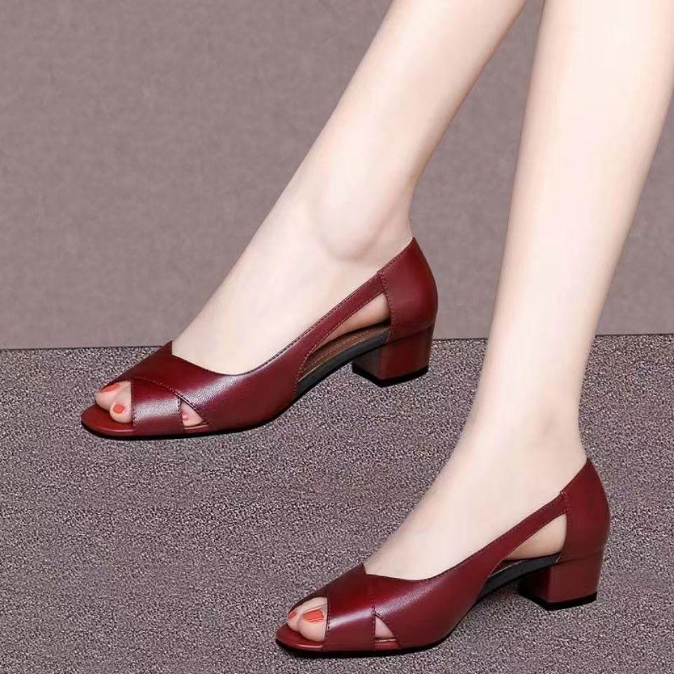 2025 noi sandale din piele antiderapante din piele toc gros talpă moale, la modă și elegant