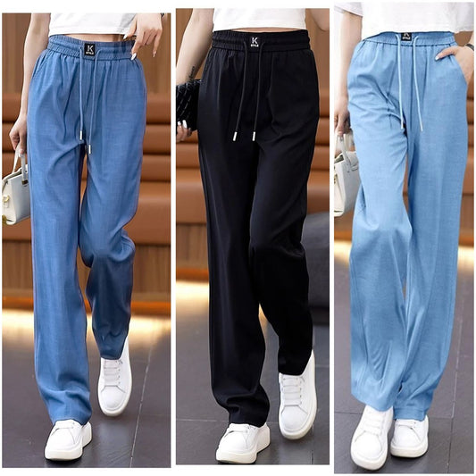 ❤️【S-3XL】【40-100 kg】2025 nowe wysokiej jakości miękkie, Dżinsy z wysokim stanem i szerokimi nogawkami typu Ice Silk