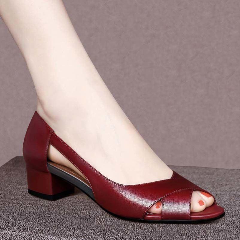 2025 noi sandale din piele antiderapante din piele toc gros talpă moale, la modă și elegant