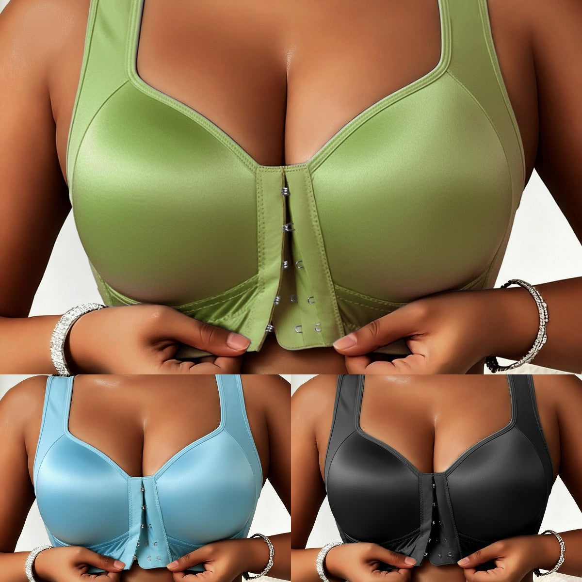 😍👙【3 sztuki】【40-100 kg】Biustonosz push-up dla kobiet w dużych rozmiarach, bez fiszbin, z zapięciem z przodu i zapobiegający zwisaniu