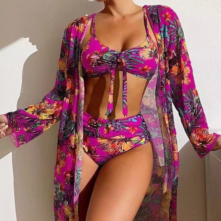 👙☀️【S-2XL】2025 Nou Set de costume de baie cu șal din trei piese