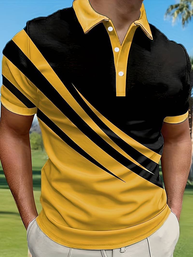 🔥👔【S-6XL】Męska nowa letnia koszulka POLO w paski z nadrukiem 3D