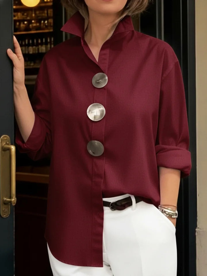 ⏰Nowa kolekcja 2026🤩Modna i elegancka❤️👉a bluzka z bawełny i lnu ze stójką i metalowymi guzikami