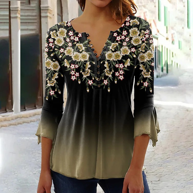 👚【S-5XL】2026 nowy styl, modna koszulka z nadrukiem i dekoltem w serek