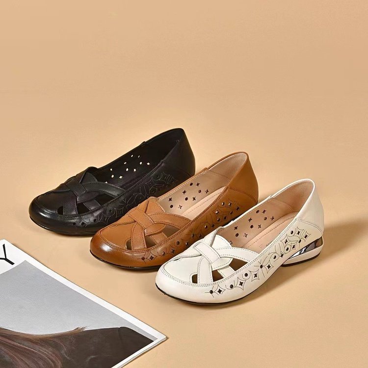 🔥💞【35-40】 2025 Sandale de damă noi, cu vârf rotund, din piele naturală, cu toc mic