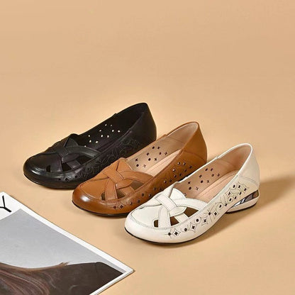 🔥💞【35-40】 2025 Sandale de damă noi, cu vârf rotund, din piele naturală, cu toc mic