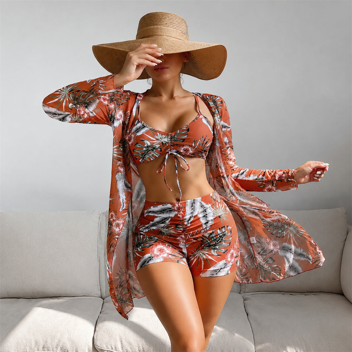 👙☀️【S-XL】2026 Nowy trzyczęściowy zestaw kąpielowy z szalowym wzorem