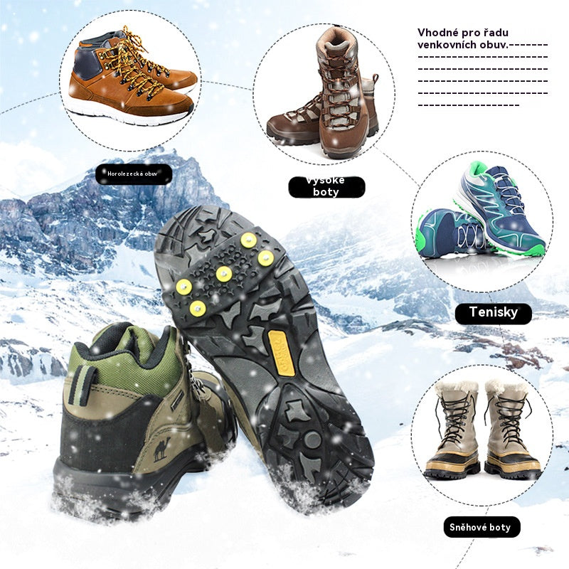 👴🚶🏔️❄️Polainas para crampones antideslizantes invisibles de cinco dientes, crampones para exteriores, adecuadas para caminar en condiciones de nieve durante el invierno.