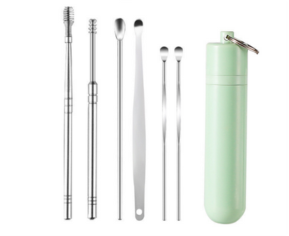 👂6 darabos fülzsír-eltávolító eszközkészlet tárolócsővel | Teljes fülápoló készlet – 6 az 1-ben eszközök! 👂