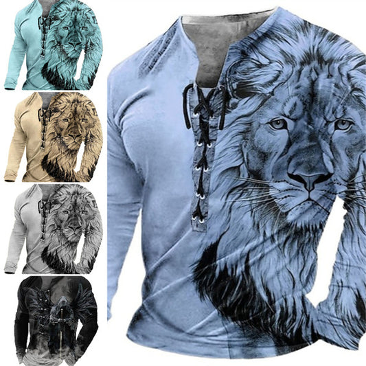 Męski, swobodny T-shirt z długim rękawem i nadrukiem 3D