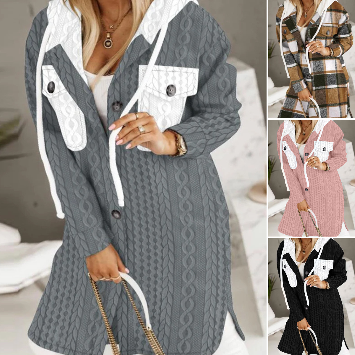 【Sezonski popust -47%🔥🔥】Ženska jopa s kapuco, izolirana in v večjih velikostih