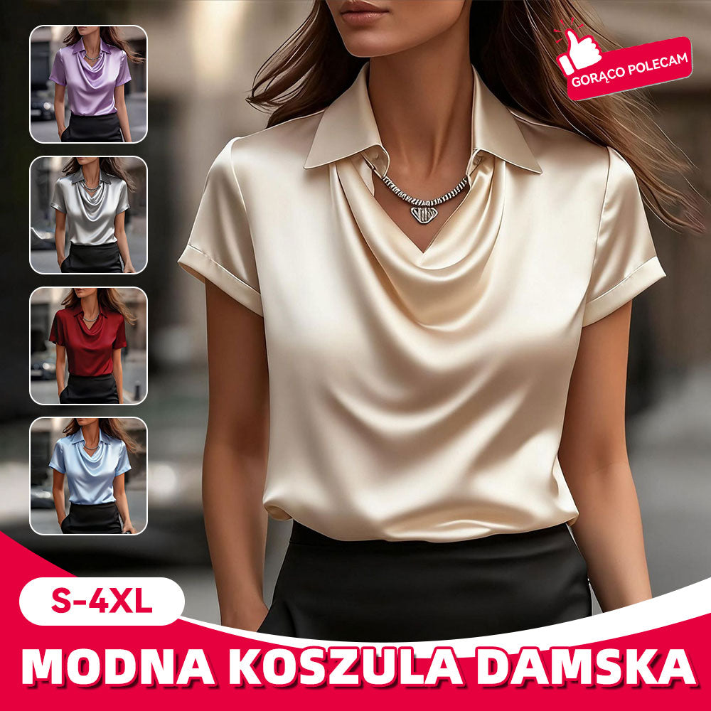 Elegancka i prosta bluzka z kołnierzykiem i krótkim rękawem dla kobiet
