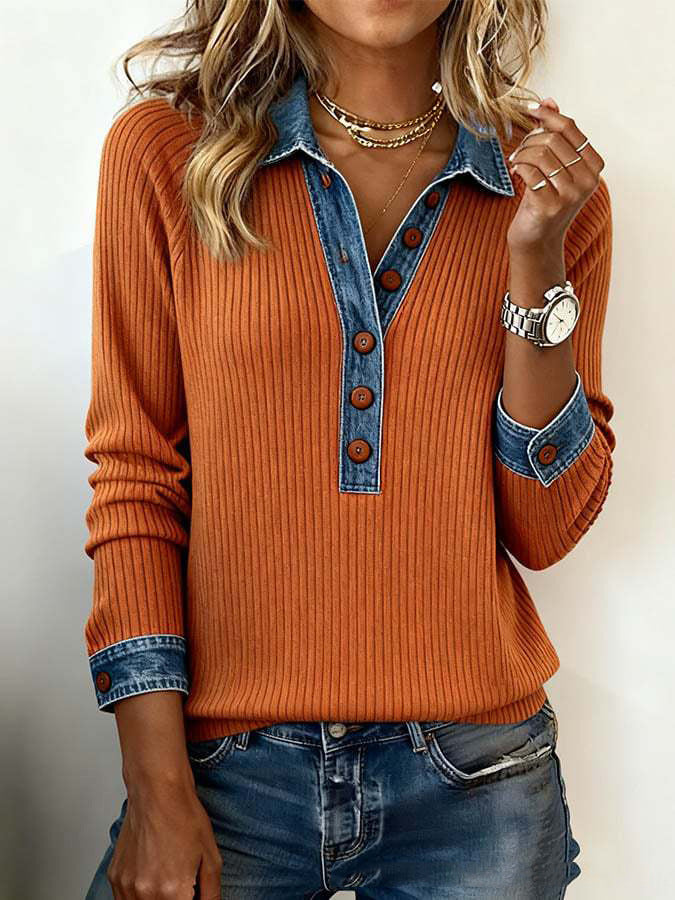 ✨Descuento -47%🔥【S-3XL】Top de punto de mujer para otoño/invierno, elegante cuello vaquero