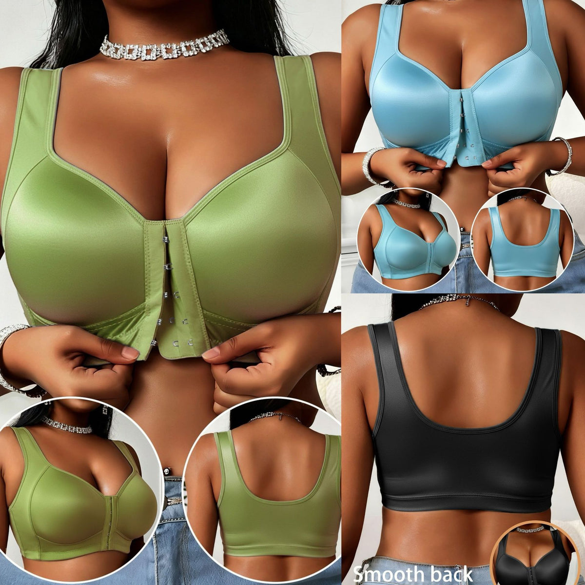 😍👙【3 sztuki】【40-100 kg】Biustonosz push-up dla kobiet w dużych rozmiarach, bez fiszbin, z zapięciem z przodu i zapobiegający zwisaniu