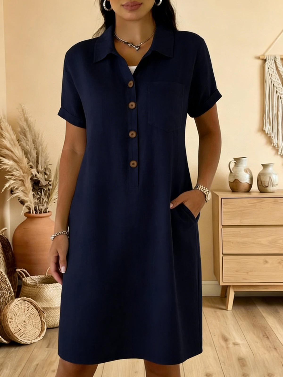 ⏳ Oferta ograniczona czasowo! ⏰🍋【S-3XL】Damska bawełniana sukienka z kieszeniami