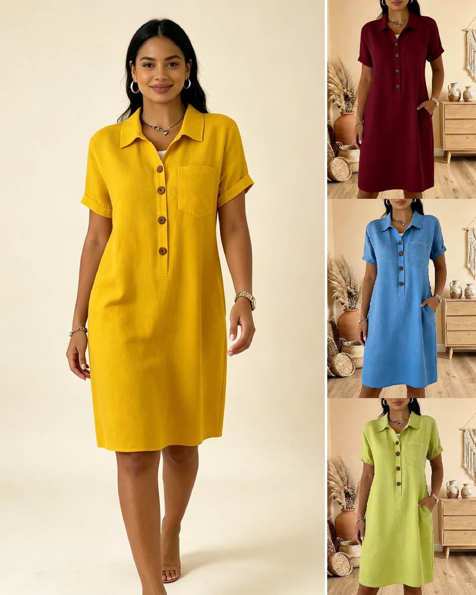 ⏳ Oferta ograniczona czasowo! ⏰🍋【S-3XL】Damska bawełniana sukienka z kieszeniami