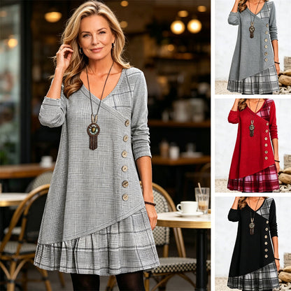 👗【Rabat -49%🔥】Damska sukienka casualowa z długimi rękawami i kontrastowymi detalami