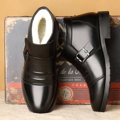 【39-44】Męskie buty skórzane na zimę z grubą i ciepłą podeszwą