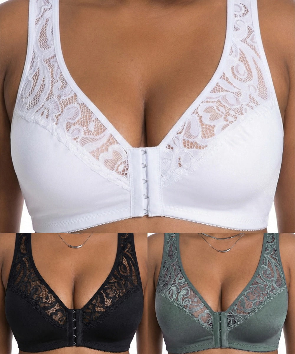 💖Najniższa cena wszech czasów【Zestaw 3-częściowy】【L-4XL】😍🩲Biustonosz push-up w dużym rozmiarze, piękna koronka, push-up i wydrążony design, zapięcie z przodu