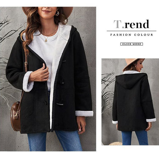 🔥✨【S-5XL】Nowa modna ciepła damska kurtka z kapturem i podszewką ze zamszu i polaru