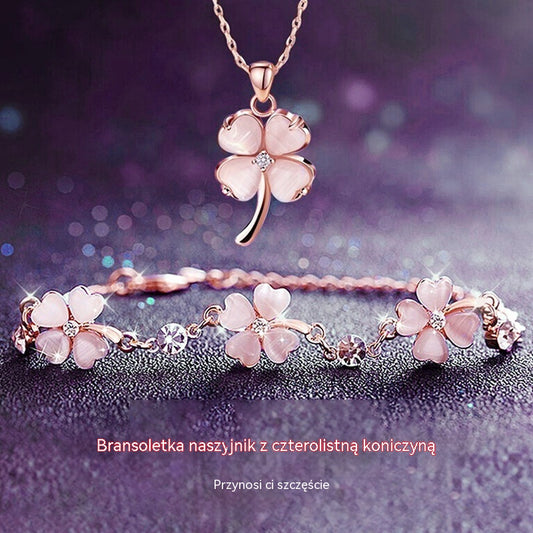 🎁【Kup 1, otrzymaj 1 gratis】💖【Naszyjnik + Bransoletka】🍀💎Zestaw naszyjnika i bransoletki ze srebra 925 z czterolistną koniczyną