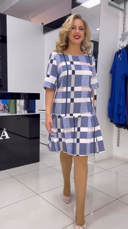 🔥👗【S-5XL】❤️2025 nowa wielokolorowa elegancka sukienka w kratę