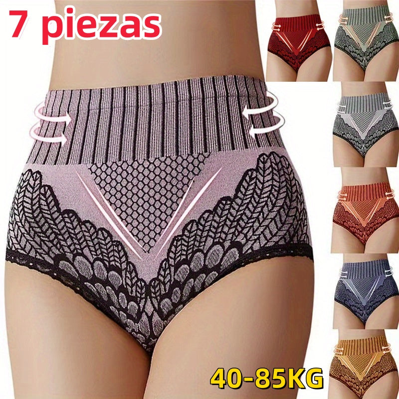 🔥50% de descuento el último día🔥🔥【7piezas】🦋[40-85kg]Bragas con control de barriga de cintura alta para mujer