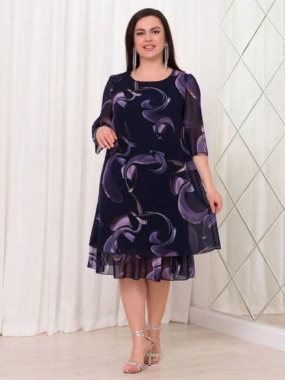 💥wyprzedaż błyskawiczna💥💕【S-5XL】👗Elegancka sukienka z nadrukiem siateczki i rękawami z falbaną