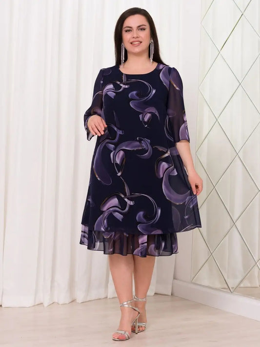 💥wyprzedaż błyskawiczna💥💕【S-5XL】👗Elegancka sukienka z nadrukiem siateczki i rękawami z falbaną