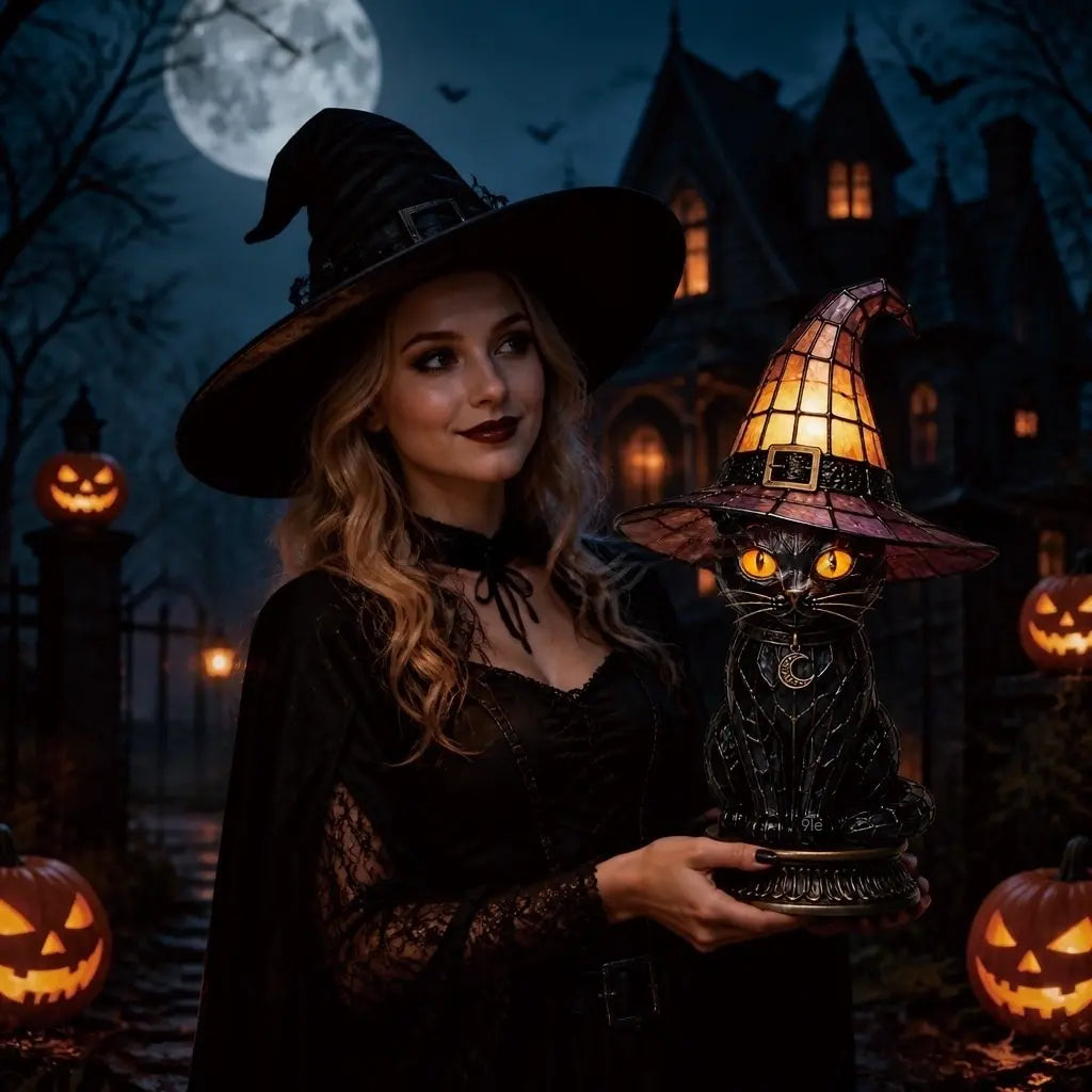 🧙‍♀️✨Lampa w kształcie kapelusza czarownicy, ozdoba z żywicy, ozdoba na biurko, lampa stołowa