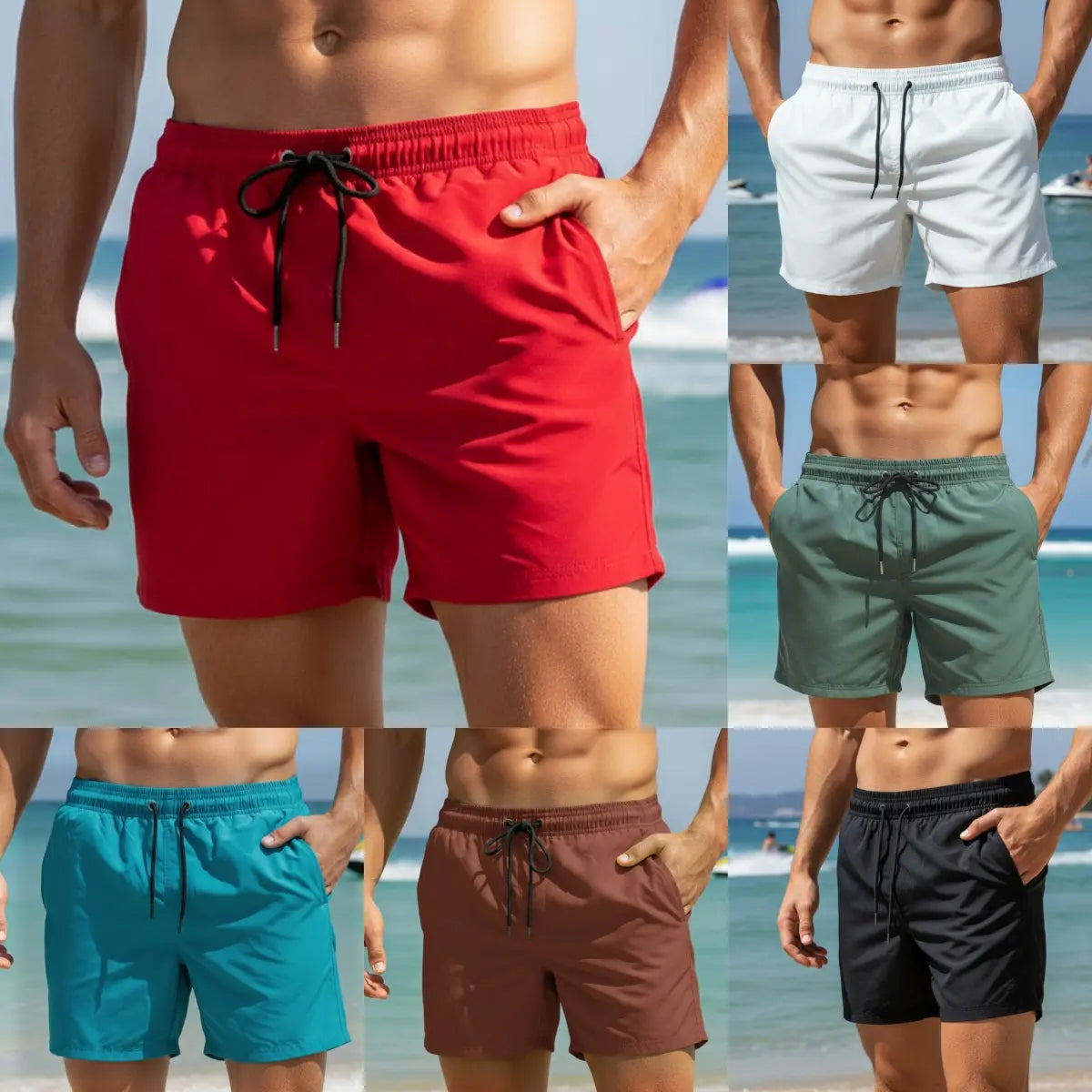 🌞【S-5XL】🌴Męskie, elastyczne spodnie plażowe w jednolitym kolorze – sportowe i codzienne; szybkoschnące, przewiewne i wygodne.