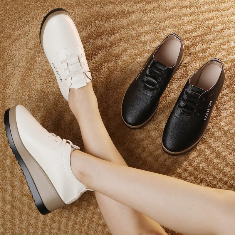 【35-42】Damskie skórzane buty z grubą podeszwą, nowy jesienny trend w modzie