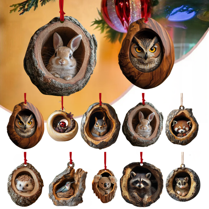 🎁【10 darab】🎄Critter karácsonyfadísz. Függő dekoráció kis állatoknak，2D síknyomtatott akril kis medál