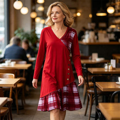 👗【Rabat -49%🔥】Damska sukienka casualowa z długimi rękawami i kontrastowymi detalami