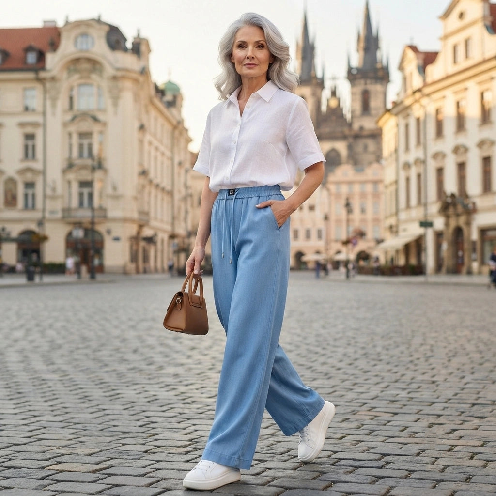 ❤️【S-3XL】Jedwabne jeansy z wysokim stanem i szerokimi nogawkami, luźne i przewiewne, świetnie się układają.