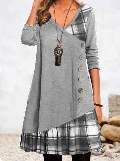 👗【Rabat -49%🔥】Damska sukienka casualowa z długimi rękawami i kontrastowymi detalami