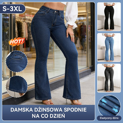 💕👖Nowe damskie jeansy typu dzwony, ze stretchem, dopasowane, z wysokim stanem i podniesionym biodrem.