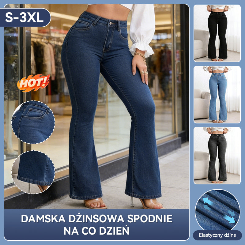 💕👖Nowe damskie jeansy typu dzwony, ze stretchem, dopasowane, z wysokim stanem i podniesionym biodrem.